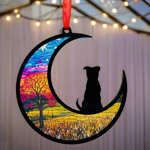 Dog Small Ears Moon Suncatcher